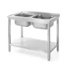 Tafel met 2 spoelbakken en plank – met bouten, diepte 600 mm