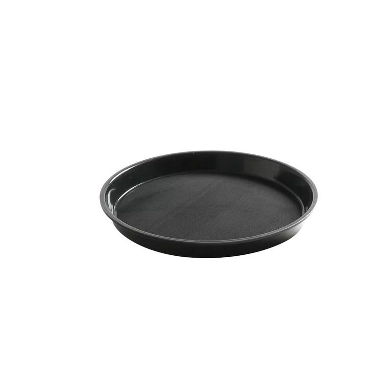Serving tray, round, non-slip, high rim, black