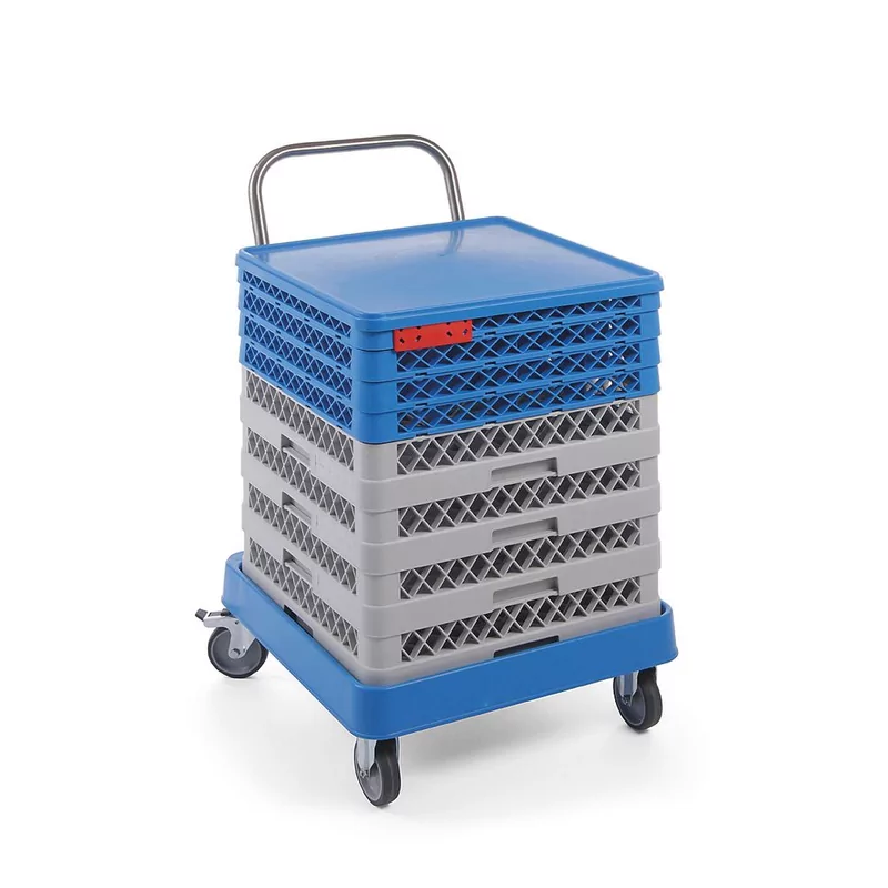Trolley for dishwasher racks with handle