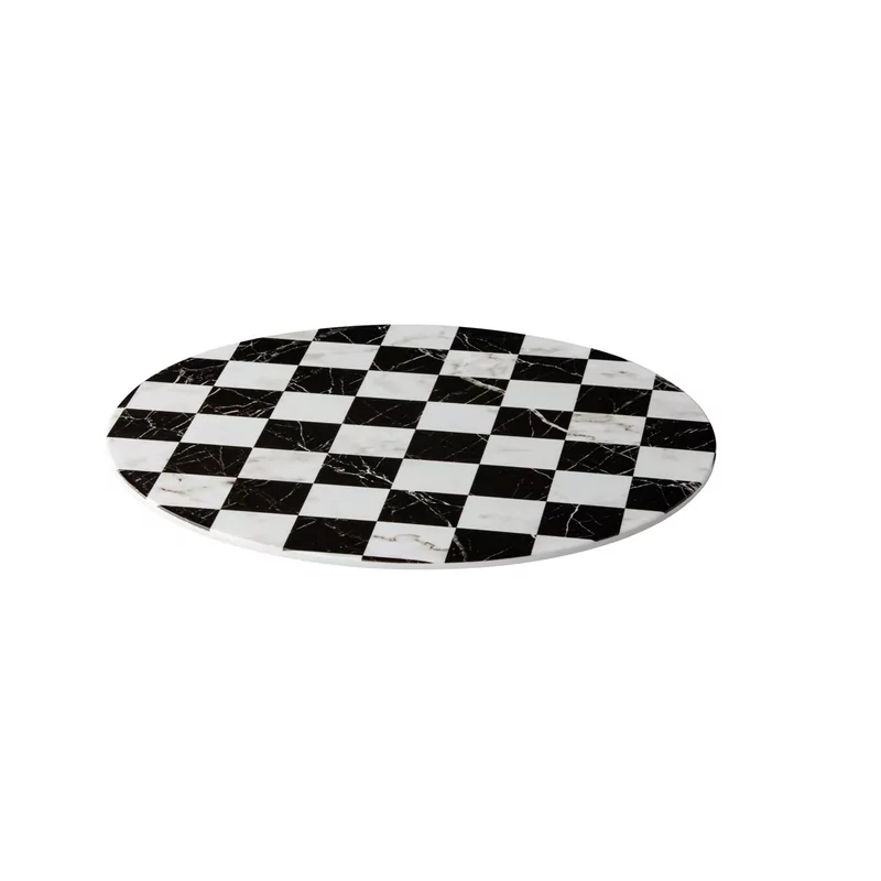 Plateau black/white checked round 33cm