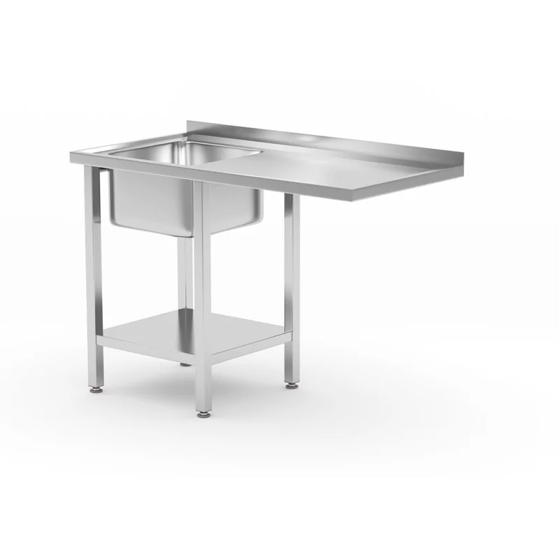Sink table with shelf and space for undercounter dishwasher