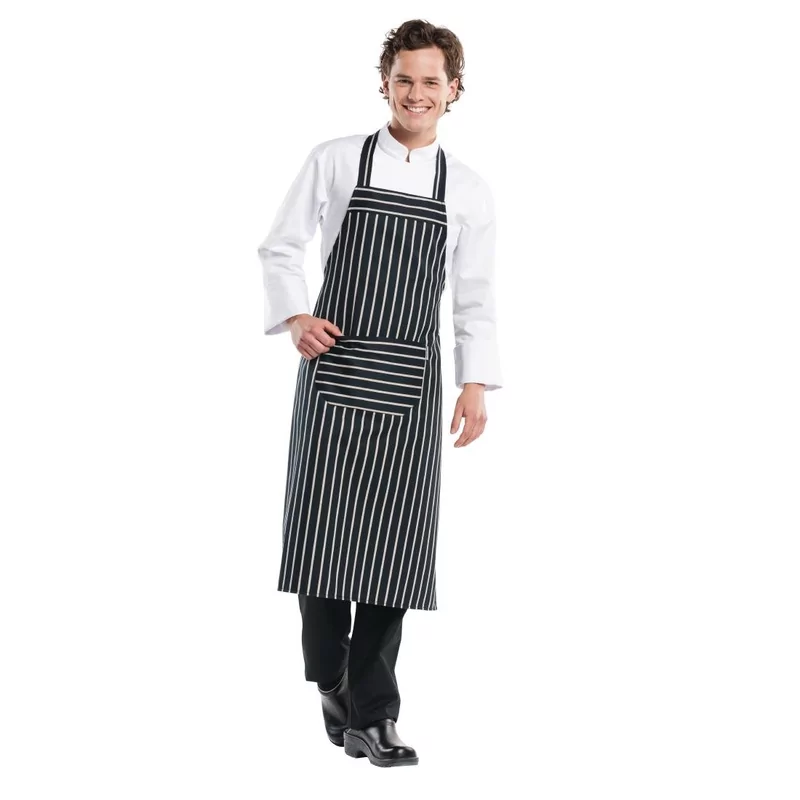 Tablier bavette Chaud Devant Remo rayé noir et blanc