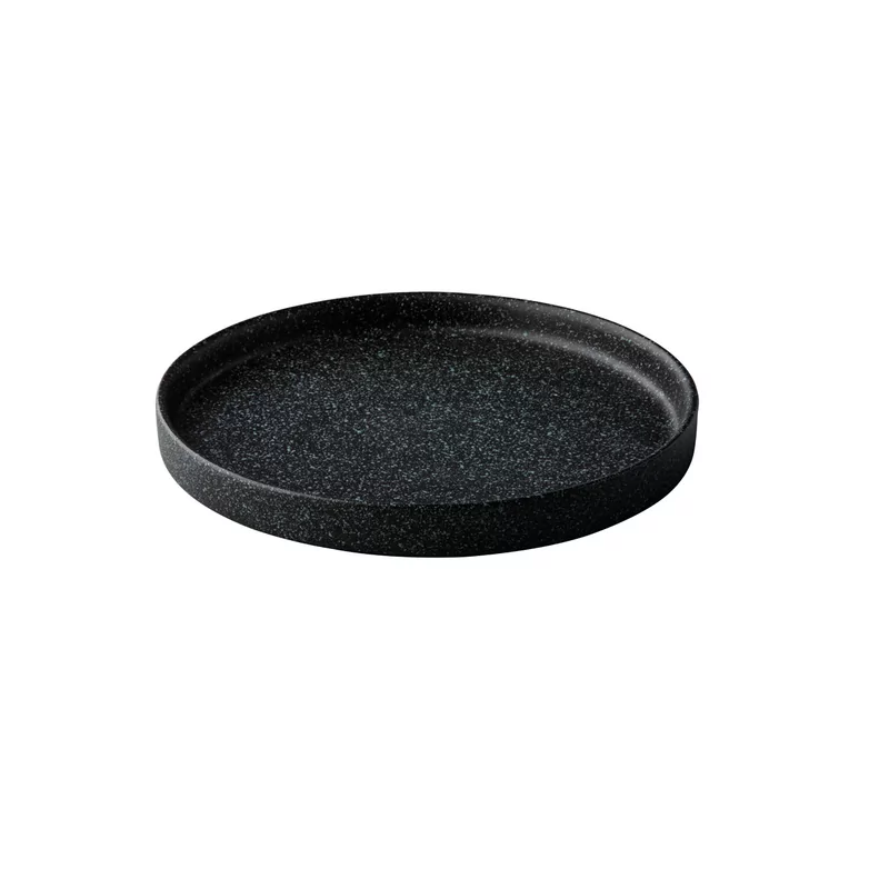 Plate raised edge black with blue spots 22cm