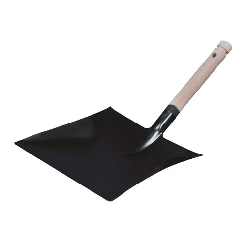 Dustpan, black metal with wooden handle