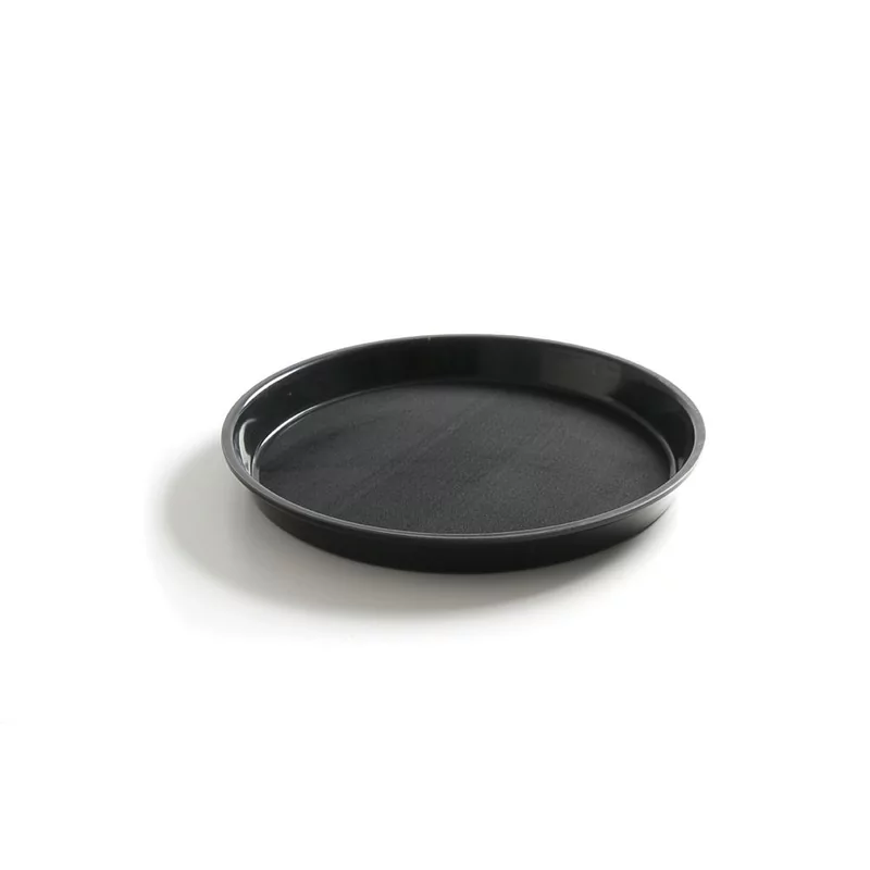 Serving tray, round, non-slip, high rim, black