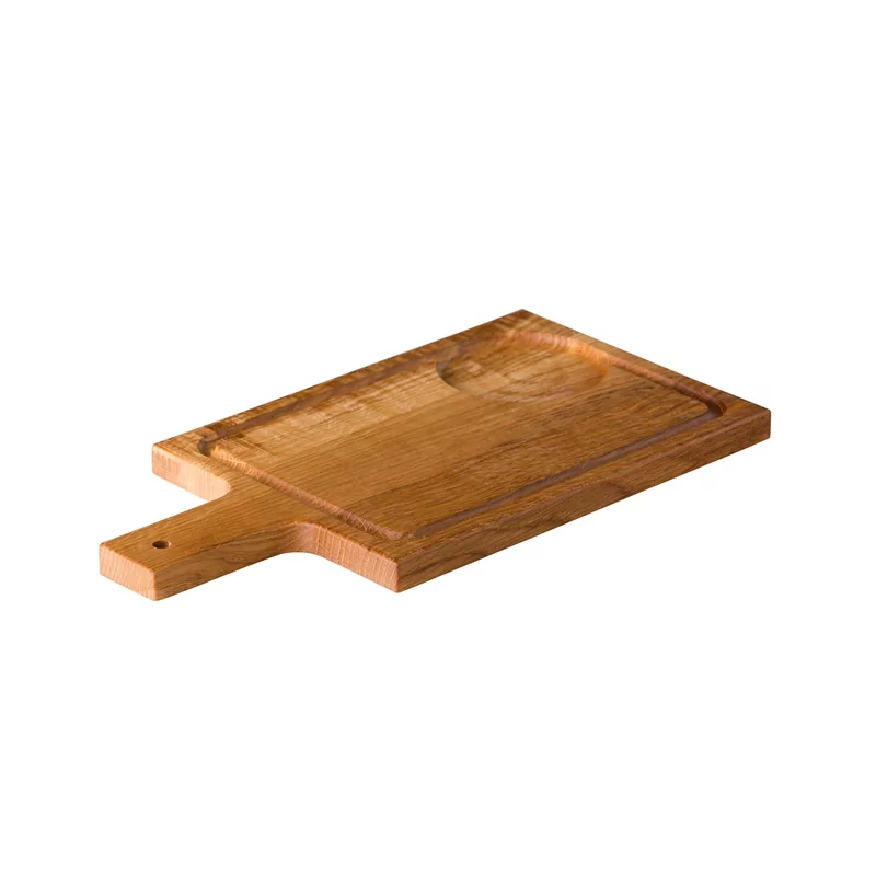 plank voor soepkom met handvat acaciahout 35 x 18 cm