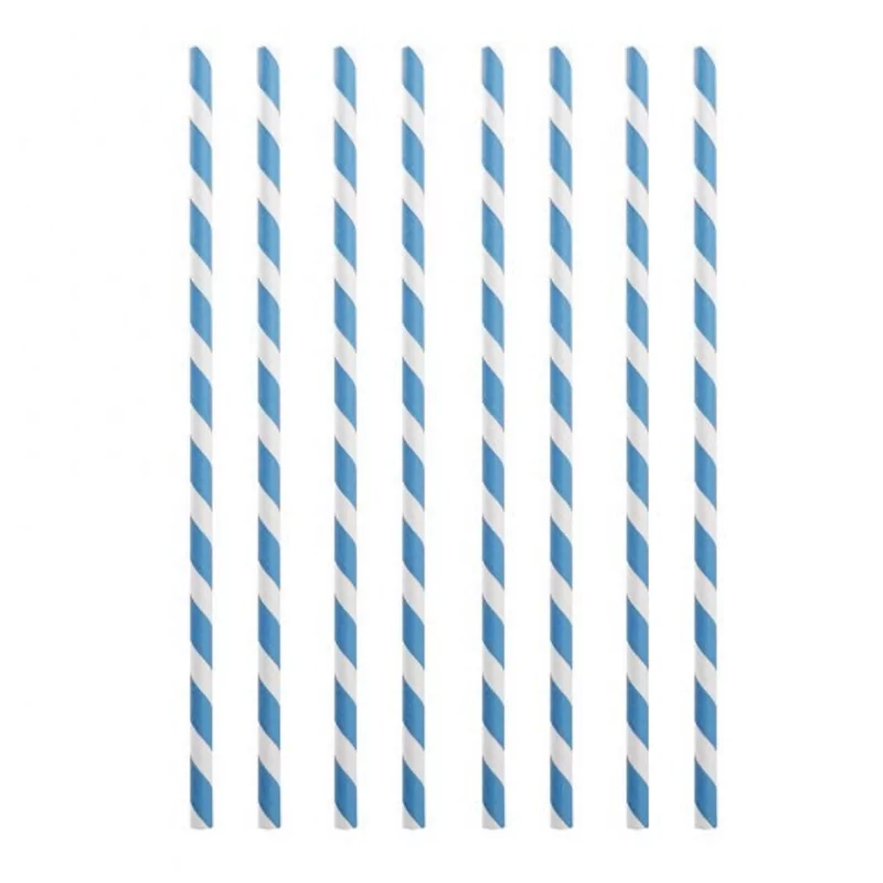 Pailles en papier bleu/blanc 20 cm 100 pcs