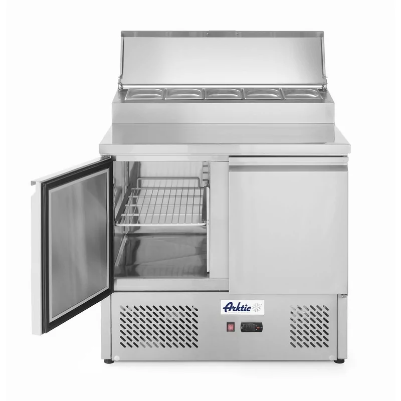 Saladette met 2 deuren en verhoogde GN vitrine 300L