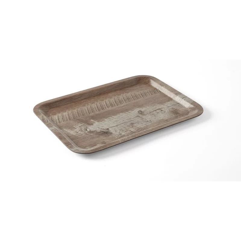 Serving tray with melamine laminate, non slip, with wood design