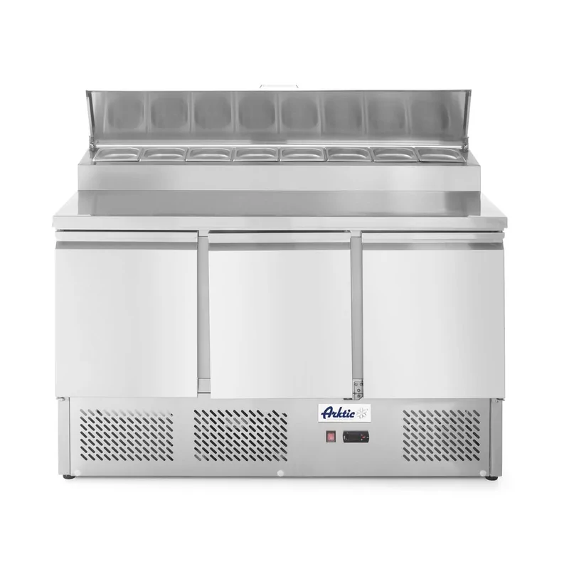 Saladette 3 portes avec vitrine réfrigérée GN surélevée 380L
