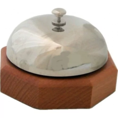 Receptiebel chromé op houten sokkel D91xH58mm