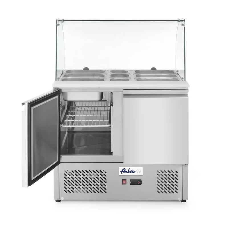 Saladette met 2 deuren en glazen vitrine 300L