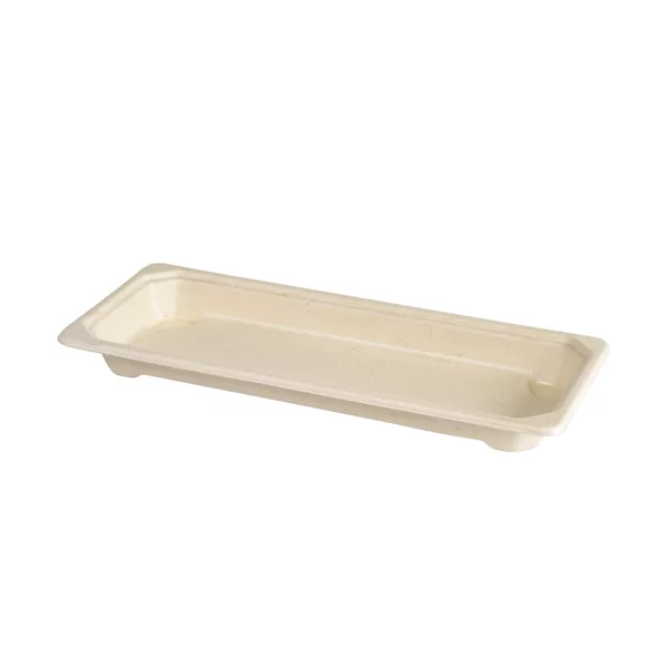 Sushi tray, bagasse, brown, slim, long, 400 pcs