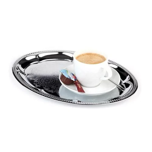 Plateau à café oval inox gravé - 220x305mm