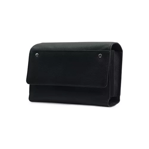 Portefeuille zwart leder 5 vakken + riem velcro