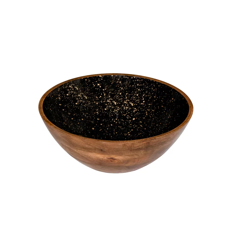 Kom zwart met goud mangohout 30 x 10 cm
