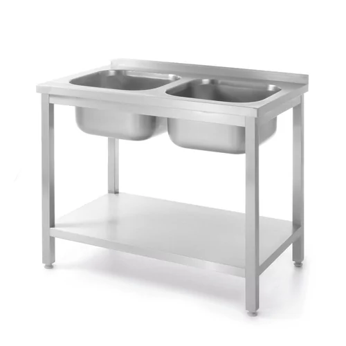 Table avec 2 éviers et étagère, vissée