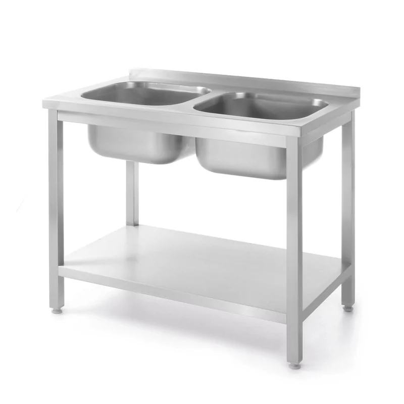 Table avec 2 éviers et étagère, vissée