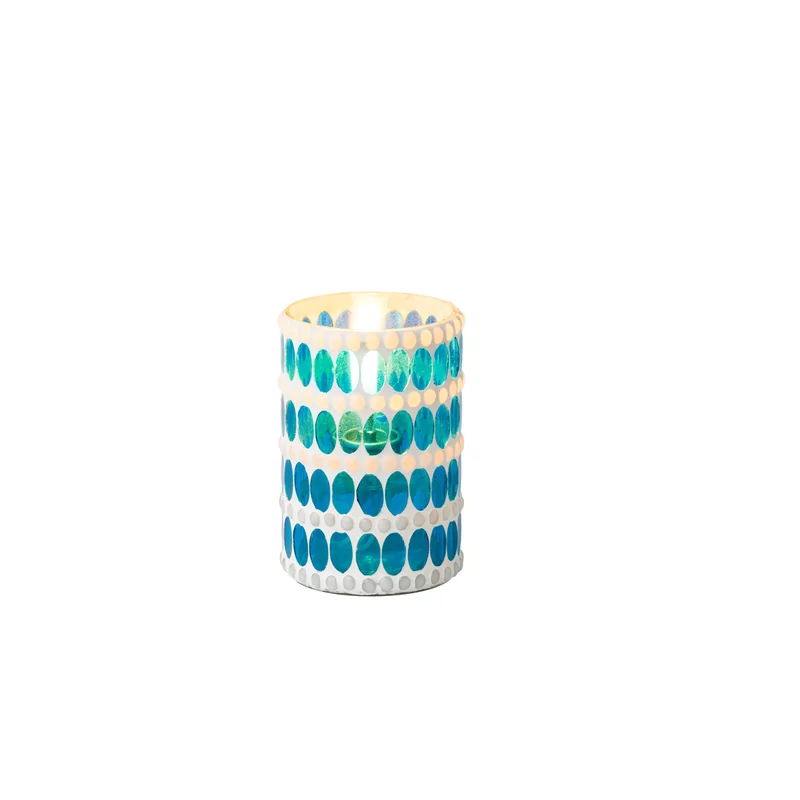 Candle Holder White/Blue 7,5 x 12 cm