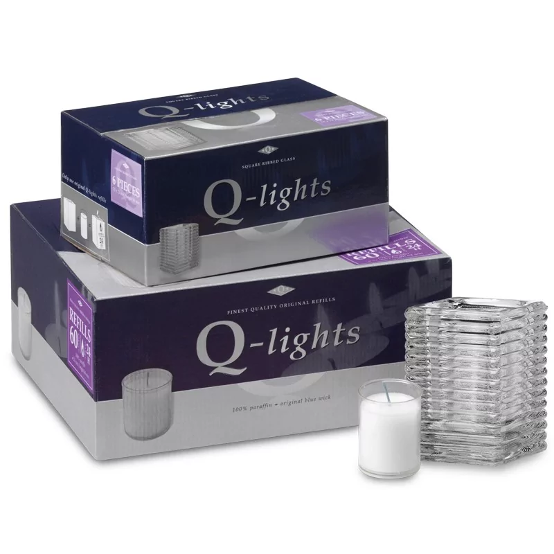 Q lights square ribbed glass clear 6p