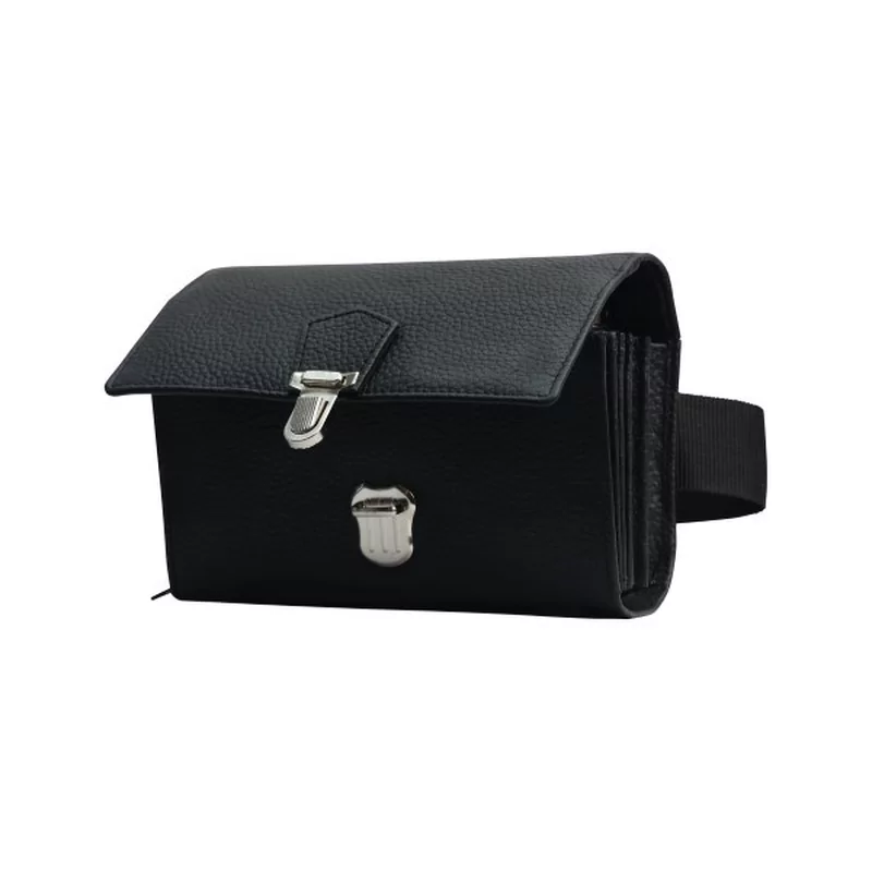 Portefeuille cuir noir 6 compartiments + ceinture + bouton poussoir