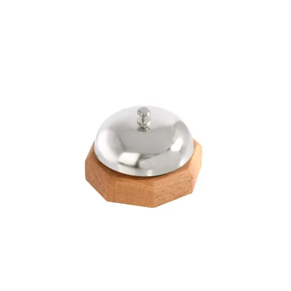 Receptiebel chromé op houten sokkel D91xH58mm