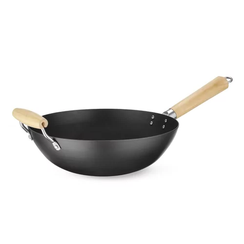 Wok met houten handvat