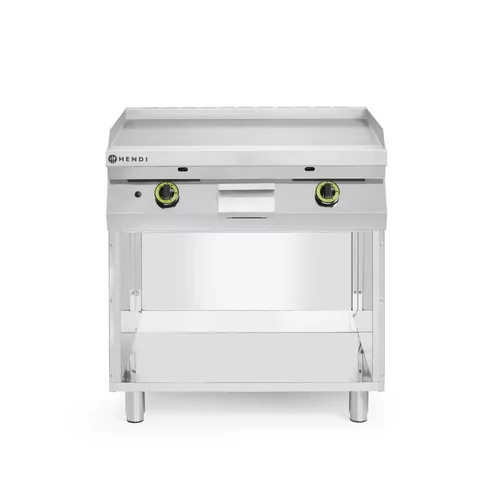 Gas grill hob, smooth, on a cabinet enclosed on 3 sides