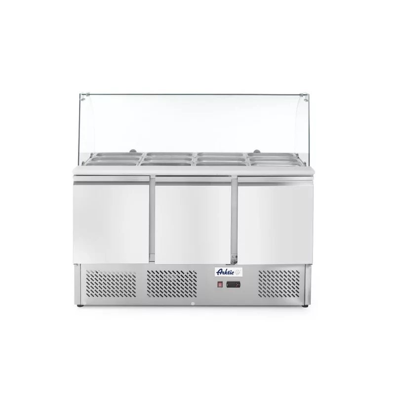 Saladette met 3 deuren en glazen vitrine 380L