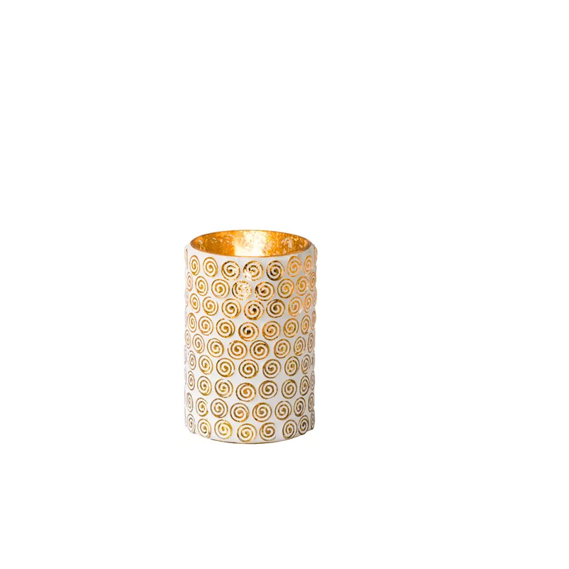 Candle Holder White +gold rings 7,5 x 12 cm