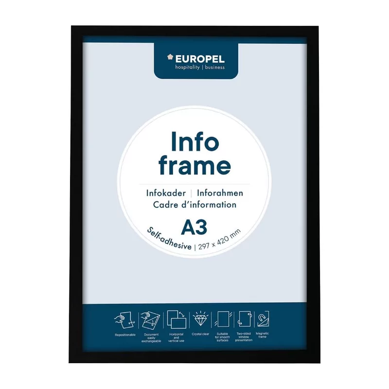 Europel Info Kader / Zelfklevende Set 2 Stuks A3 Zwart