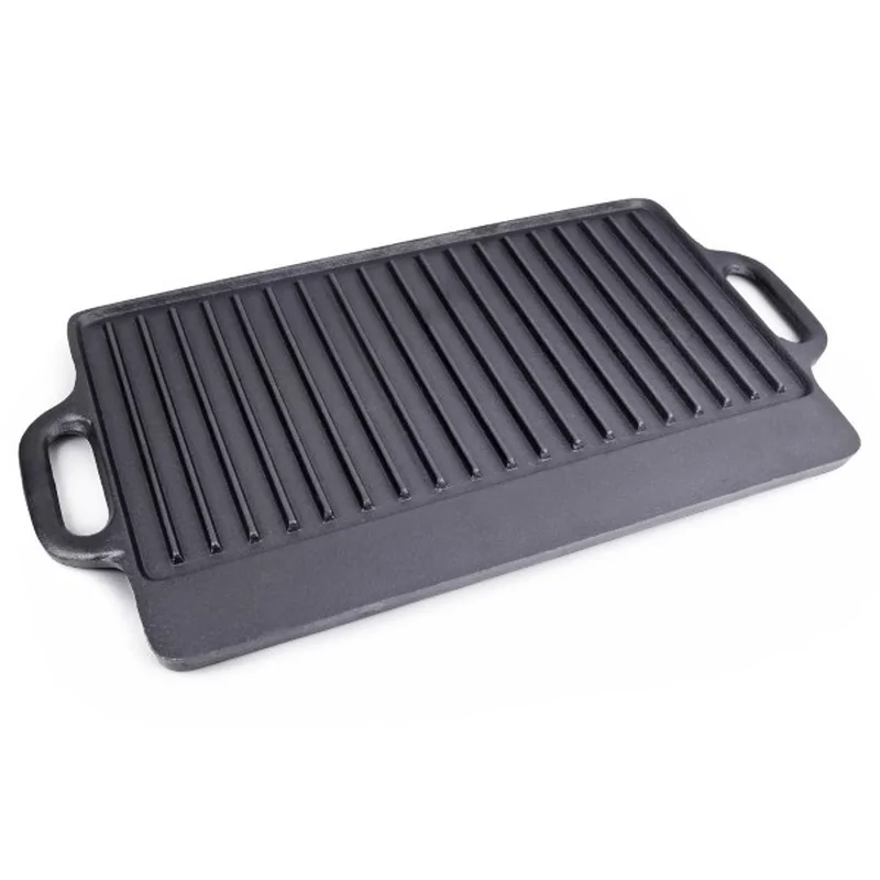 Plancha fonte 2 côtés lisse/grille 2 anses L380xB230mm