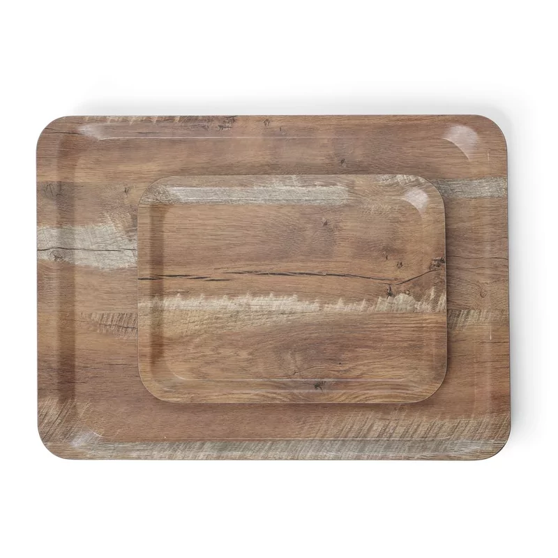 Serving tray with melamine laminate, non slip, with wood design