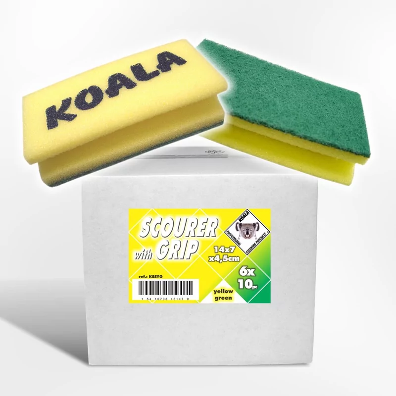 Éponge à récurer jaune verte 14 x 7 x 4,5 cm, 10 pièces